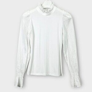 ME+EM Delicate Frill Layering Top White With Semi Sheer Sleeves